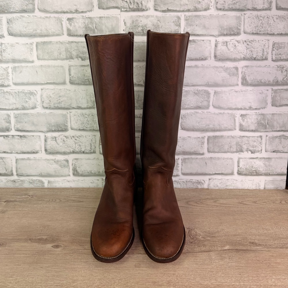 Justin Riding Tall Western Cowgirl Boots Solid Brown Womens 8 B - Picture 4 of 8